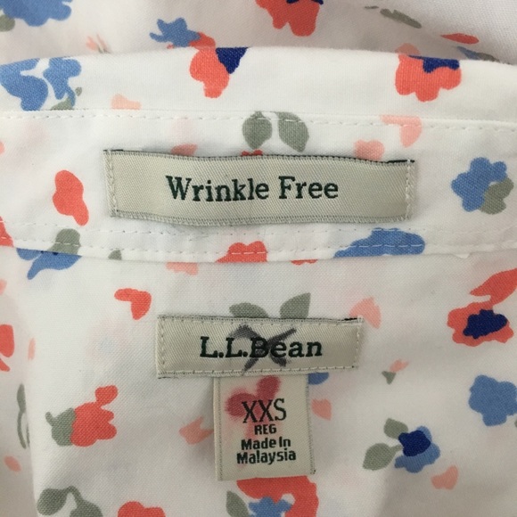 L.L. Bean Floral Blouse Wrinkle Free Button Up Top XXS Pink Blue Flowers - Picture 7 of 8
